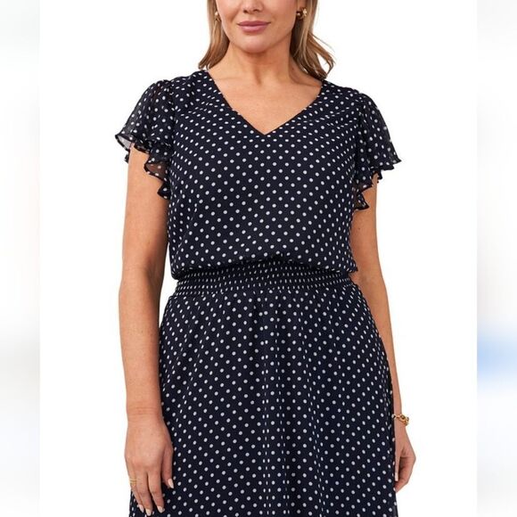 BRAND NEW MSK POLKA-DOT MIDI FIT &FLARE SCUBA NECK CHIFFON DRESS - Picture 15 of 16